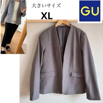새상품급! GU 빅 사이즈 XL V넥 노카라 자켓 그레이