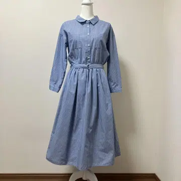 내추럴 뷰티 베이직 가을 성인 스카이블루 고급 멋진 원피스 벨트