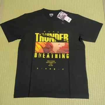 미사용 귀멸의 칼날 유니클로 THUNDER BREATHING 티셔츠 블랙