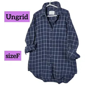 Ungrid [ 언그리드 ] 체크 무늬 셔츠 오버 셔츠 네이비 사이즈 F