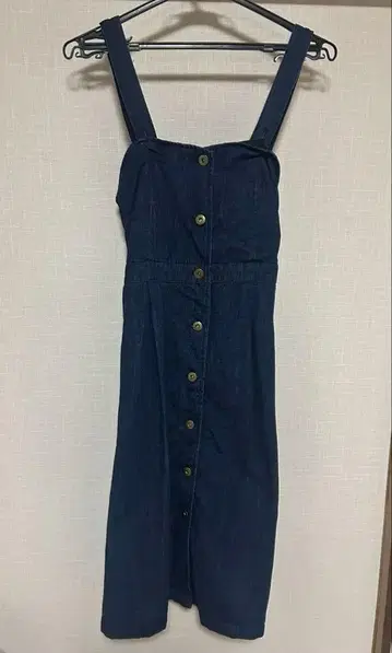 다크 블루 데님 버튼업 원피스