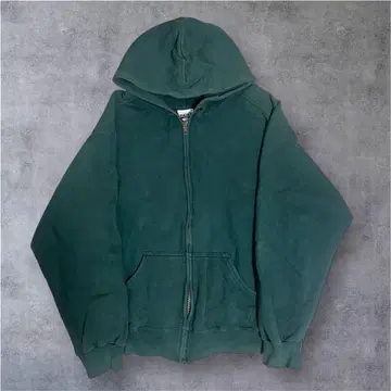 90s TULTEX 짧은 기장 블랭크 후드 맨투맨 무지 페이드 그린