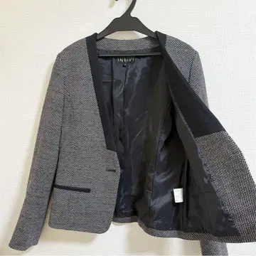 인디비 노카라 자켓 블랙 올 패턴 겉옷 자켓 멋스러운