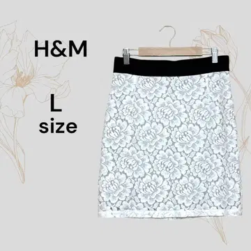 H&M 꽃무늬 레이스 타이트 스커트 L 사이즈 레이스 스커트 화이트