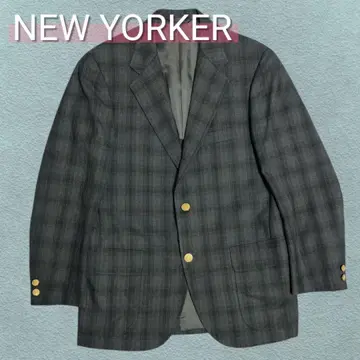 [레어] 테일러드 자켓 체크 금장 버튼 NEWYORKER 일본제