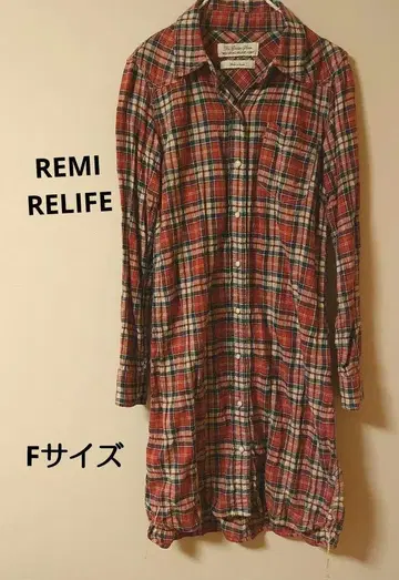 REMI RELIFE 일본제 빨간색 체크 무늬 긴팔 롱 셔츠 프리 사이즈