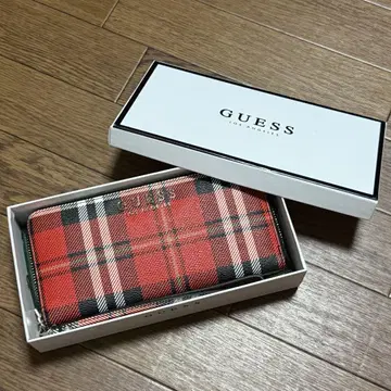 새상품 GUESS 장지갑 체크 무늬 레드 빨간색