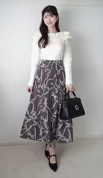 시마무라 카도와키 레이나 콜라보 리본 무늬 레이스업 스커트 3L