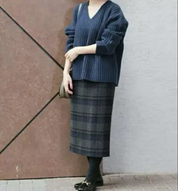 JAURNAL STANDARD relume 체크 롱 스커트 그레이 네이비