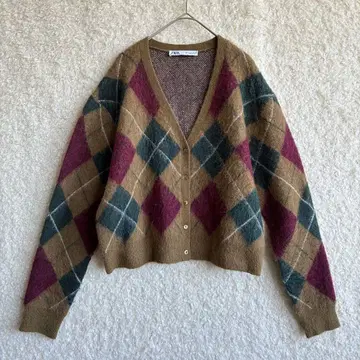 자라 알파카 혼방 아가일 무늬 가디건 S