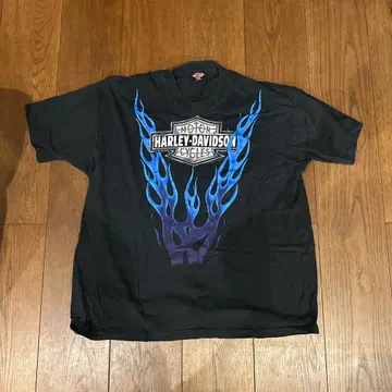 90's Vintage Harley Shirt Blue Flame SS