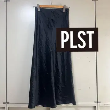 플라스테 광택 롱 스커트 블랙 M