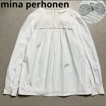최근 미나 페르호넨 choucho 블라우스 자수 스트라이프 실크