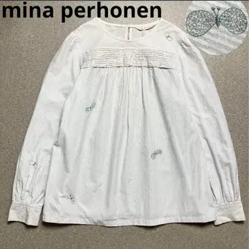 최근 미나 페르호넨 choucho 블라우스 자수 스트라이프 실크