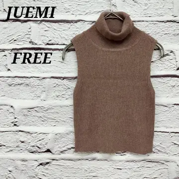 주에미 [ FREE ] 슬리브리스 리브 니트 터틀넥 린넨 혼방 브라운