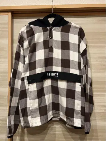Example 체크 무늬 후드 부착 후드티 XL