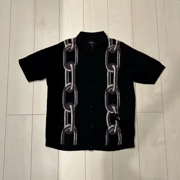 HUF 체인 패턴 반팔 니트 셔츠 블랙
