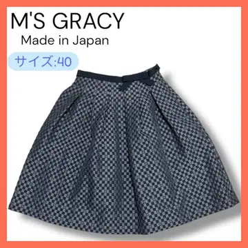 M'S GRACY 일본제 체크 무늬 리본 포함 플레어 스커트 사이즈 40