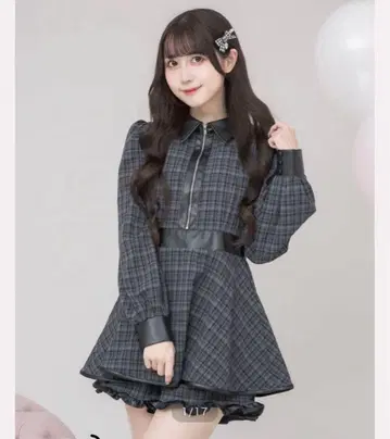 pium 프론트 지퍼 가죽 컬러 셋업 그레이