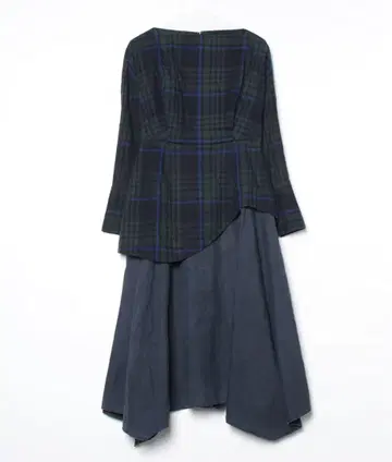엔폴드 19AW 도킹 체크 원피스 38 네이비 그린