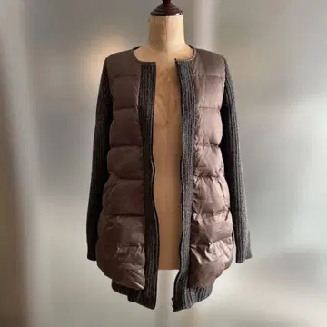 브라운 다운 자켓 롱 기장 더블 스탠다드