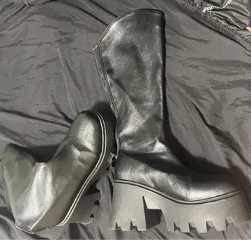 블랙 통굽 롱 부츠
