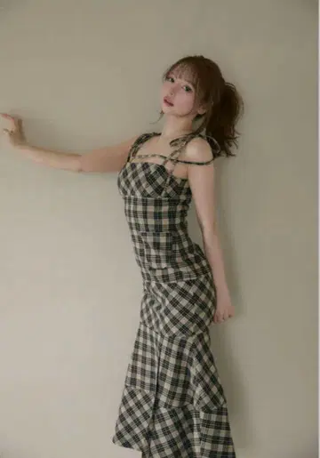 andmary Cecily 체크 롱 드레스
