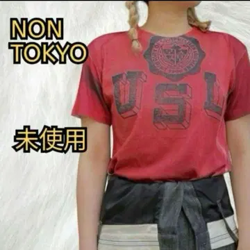 미사용 논토쿄 프린트 T셔츠 레드 여성용 반팔 빨간색