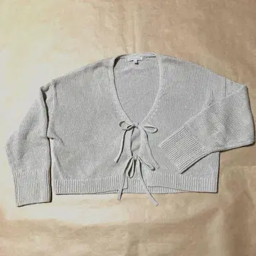 바나나 브릭 코튼 100% 리본 포함 크롭 가디건 L 베이지