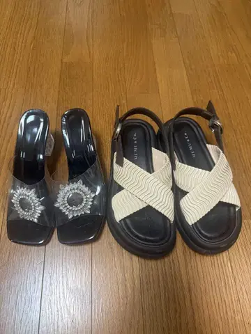 클리어 힐 비쥬 샌들과 크로스 스트랩 샌들 세트