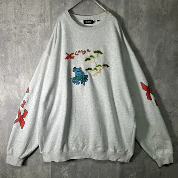 레어 XLARGE 개구리 자수 맨투맨 그레이