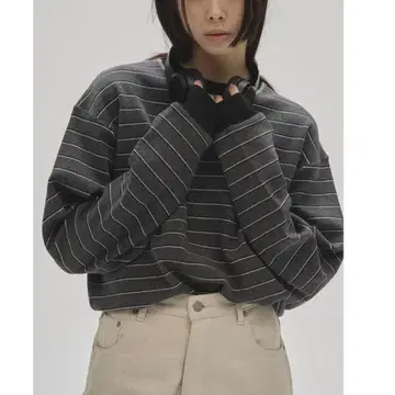 todayful Border Long T-shirts 차콜 그레이