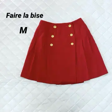 페일 라비즈 미니스커트 빨간색 M 울 100% 골드 버튼 쇼와 레트로
