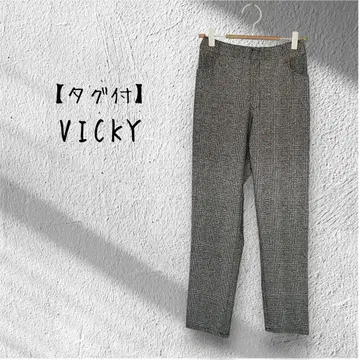 택 포함 미사용품 VICKY 비키 글렌체크 캐주얼 팬츠 그레이