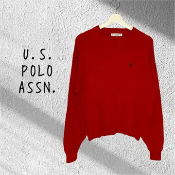 U.S. POLO ASSN. 폴로 로고 V넥 면 니트 스웨터 빨간색
