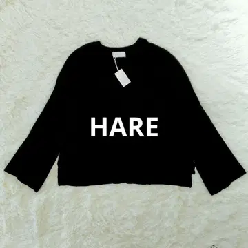 [새상품급] HARE 어깨 트임 니트 상의 리브 니트 블랙