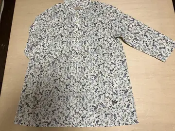 꽃무늬 튜닉 (M) 7부 소매 블루 계열