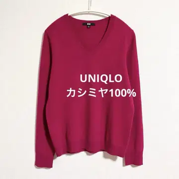 유니클로 캐시미어 100% V넥 스웨터 핑크 L