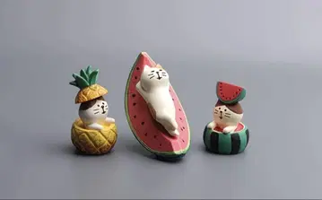 고양이 피규어 3체 세트 여름 테마