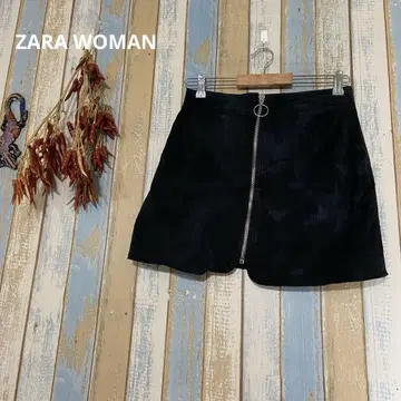 [ ZARA WOMAN ] 스웨이드풍 미니 스커트 블랙 집업 M
