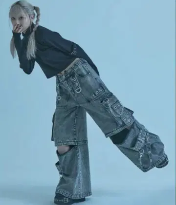 [ REFLEM ] 2WAY 와이드 데님 카고 팬츠