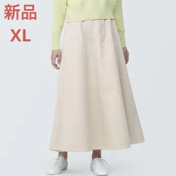 MUJI 나무 열매로 만든 카포크 혼방 플레어 스커트 여성 XL 자연색