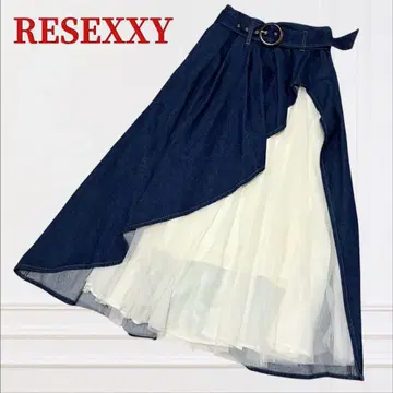 컨디션 최상 RESEXXY 튤 볼륨 스커트 데님 레이스