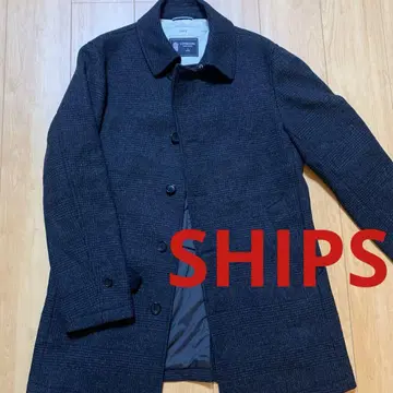 SHIPS SUPER140S 100% 울 글렌체크 스텐카라 코트