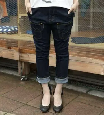 메르시보쿠 뒤앞 가랑이 트임 데님 팬츠 인디고 블루 3