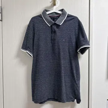 TOMMY HILFIGER 네이비 도트 무늬 피케 셔츠 S