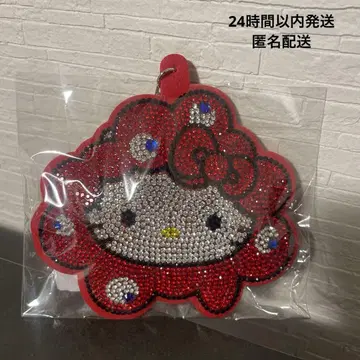 새상품 오사카 만박 먀쿠먀쿠 산리오 키티 반짝이 가죽 키링