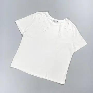 새상품급 ZARA 자라 플라워컷 자수 반팔 T셔츠 화이트 M*ZC337