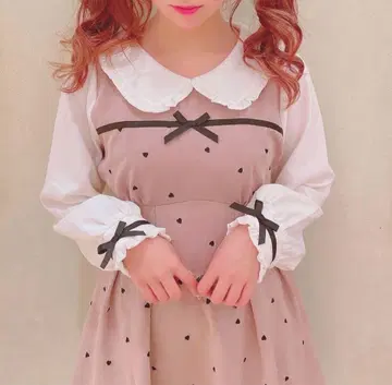 하트 무늬 미니 원피스 긴팔