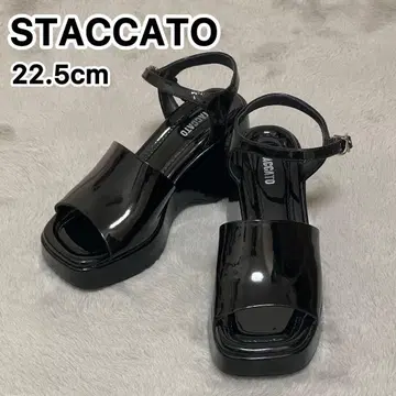 새상품급 STACCATO 스타카토 에나멜 오픈토 웨지 샌들 블랙